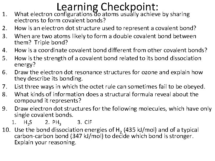 1. 2. 3. 4. 5. 6. 7. 8. 9. Learning Checkpoint: What electron configurations