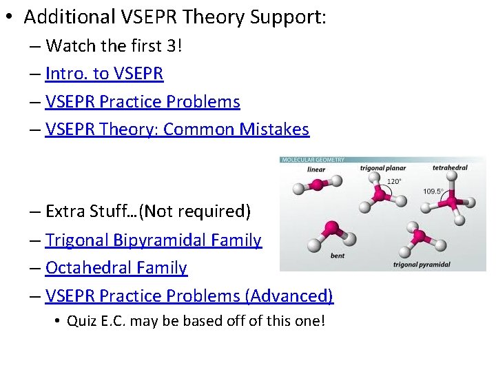  • Additional VSEPR Theory Support: – Watch the first 3! – Intro. to