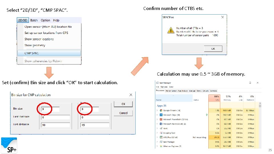 Select “ 2 D/3 D”, “CMP SPAC”. Confirm number of CTBS etc. Calculation may