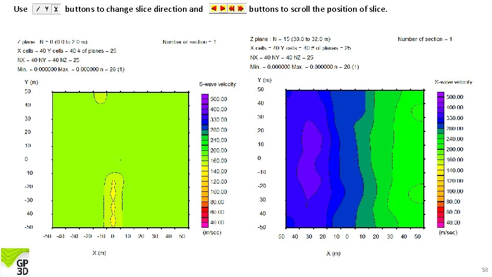Use buttons to change slice direction and buttons to scroll the position of slice.