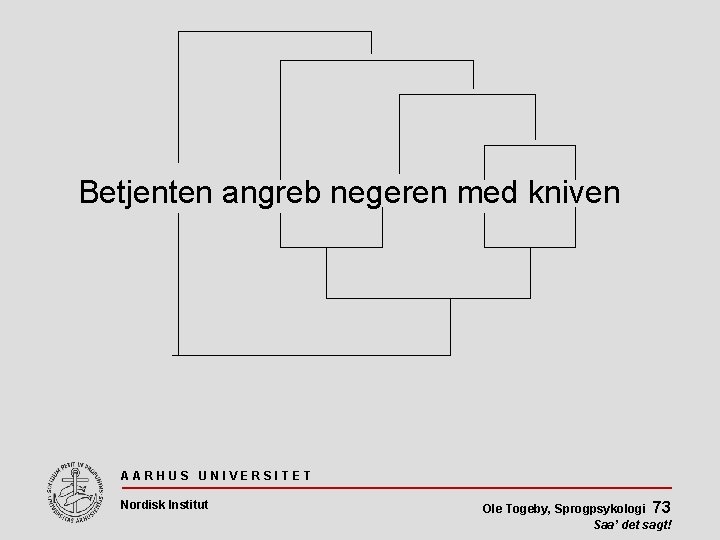 Betjenten angreb negeren med kniven AARHUS UNIVERSITET Nordisk Institut Ole Togeby, Sprogpsykologi 73 Saa’