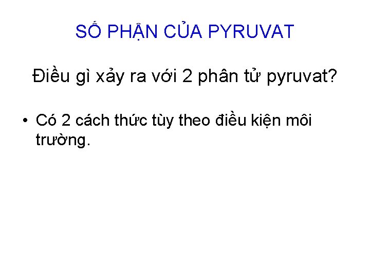 SỐ PHẬN CỦA PYRUVAT Điều gì xảy ra với 2 phân tử pyruvat? •