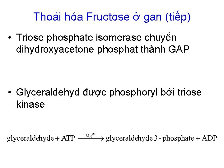 Thoái hóa Fructose ở gan (tiếp) • Triose phosphate isomerase chuyển dihydroxyacetone phosphat thành