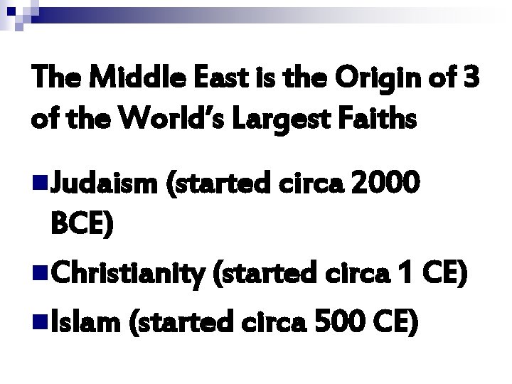 The Middle East is the Origin of 3 of the World’s Largest Faiths n.