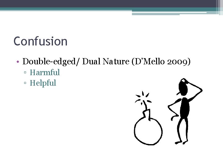 Confusion • Double-edged/ Dual Nature (D’Mello 2009) ▫ Harmful ▫ Helpful 