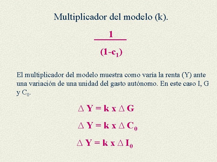 Multiplicador del modelo (k). 1 (1 -c 1) El multiplicador del modelo muestra como