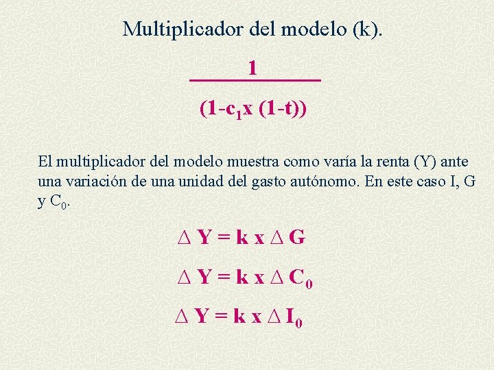 Multiplicador del modelo (k). 1 (1 -c 1 x (1 -t)) El multiplicador del