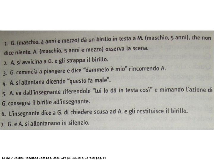 Laura D’Odorico Rosalinda Cassibba, Osservare per educare, Carocci, pag. 14 