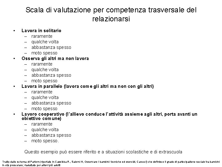 Scala di valutazione per competenza trasversale del relazionarsi • • Lavora in solitario –