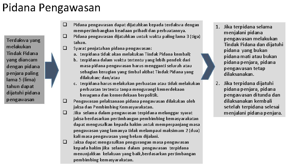 Pidana Pengawasan q Terdakwa yang melakukan Tindak Pidana yang diancam dengan pidana penjara paling