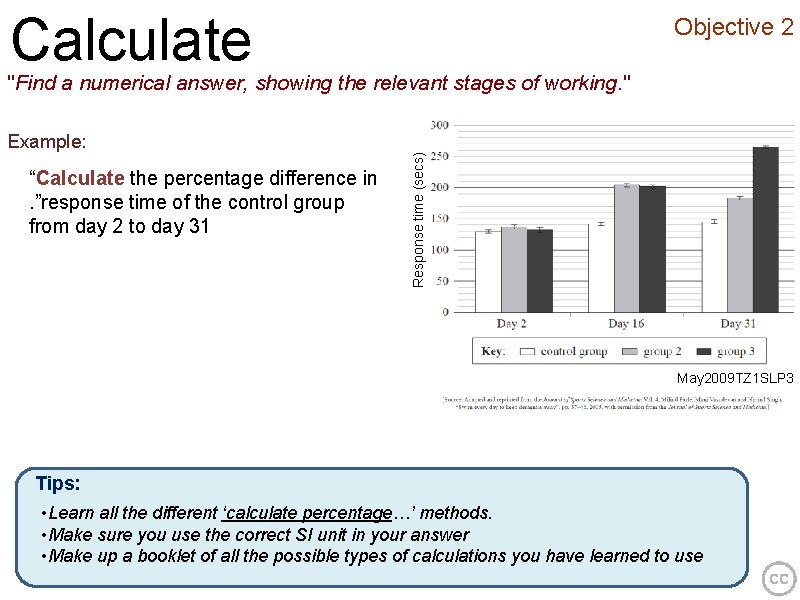 Calculate Objective 2 "Find a numerical answer, showing the relevant stages of working. "
