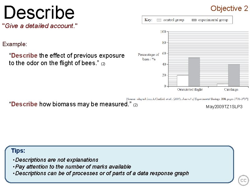 Describe Objective 2 "Give a detailed account. " Example: “Describe the effect of previous