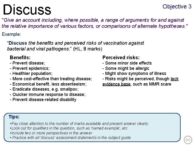 Discuss Objective 3 "Give an account including, where possible, a range of arguments for