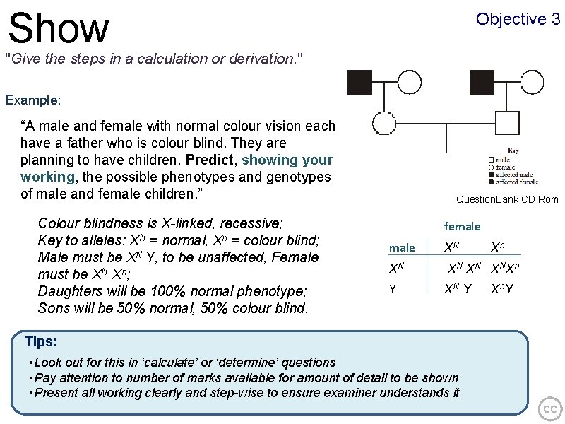 Show Objective 3 "Give the steps in a calculation or derivation. " Example: “A