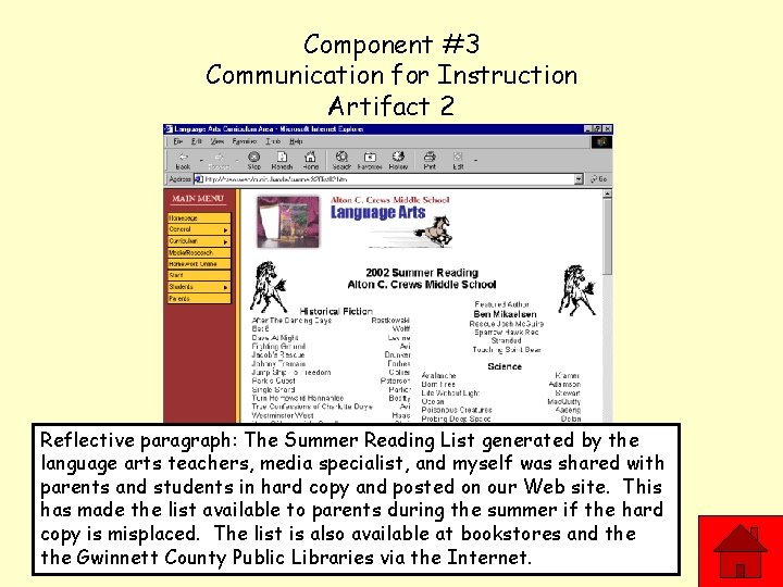 Component #3 Communication for Instruction Artifact 2 Reflective paragraph: The Summer Reading List generated