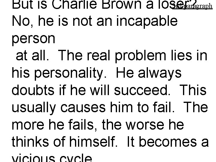 3 rd paragraph But is Charlie Brown a loser? No, he is not an