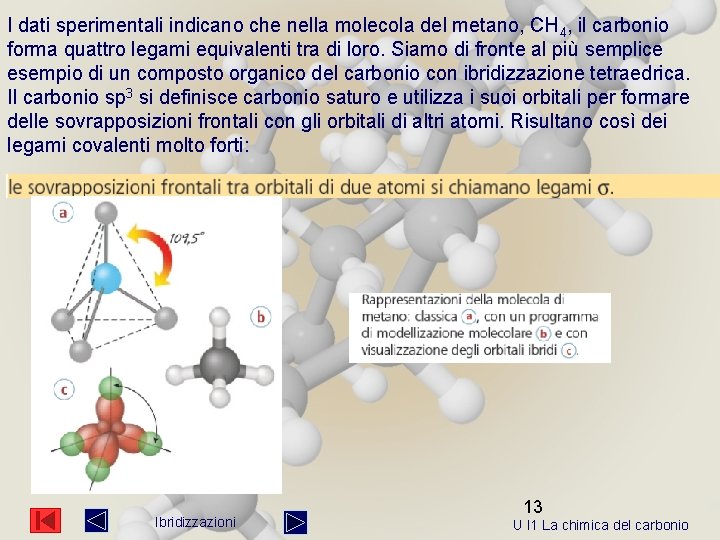 I dati sperimentali indicano che nella molecola del metano, CH 4, il carbonio forma