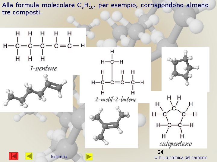 Alla formula molecolare C 5 H 10, per esempio, corrispondono almeno tre composti. Isomeria