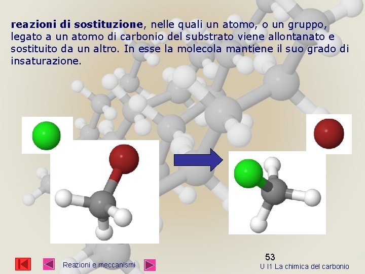 reazioni di sostituzione, nelle quali un atomo, o un gruppo, legato a un atomo