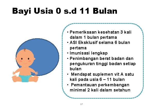 Bayi Usia 0 s. d 11 Bulan • Pemeriksaan kesehatan 3 kali dalam 1