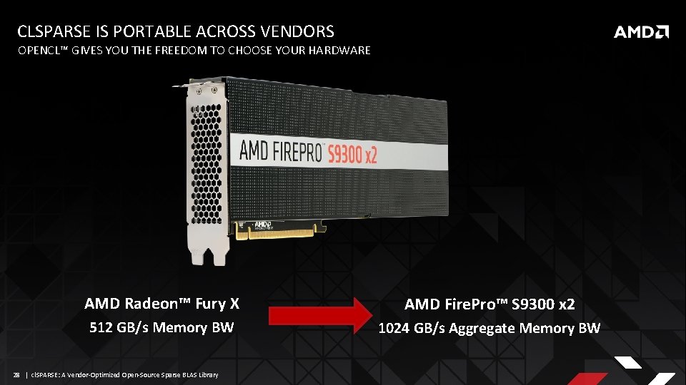 CLSPARSE IS PORTABLE ACROSS VENDORS OPENCL™ GIVES YOU THE FREEDOM TO CHOOSE YOUR HARDWARE