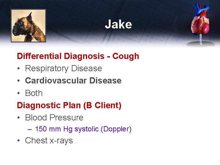 Jake Differential Diagnosis - Cough • Respiratory Disease • Cardiovascular Disease • Both Diagnostic