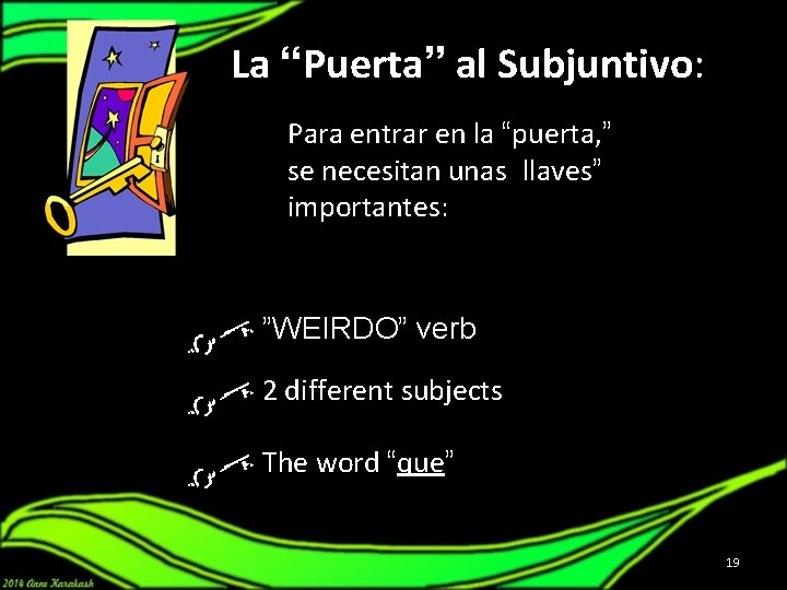 La “Puerta” al Subjuntivo: Para entrar en la “puerta, ” se necesitan unas llaves”