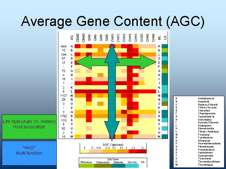 Average Gene Content (AGC) Life style (Auto Vs. Hetero) Host association … “HKG” Multi-function