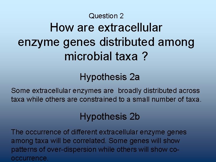 Question 2 How are extracellular enzyme genes distributed among microbial taxa ? Hypothesis 2