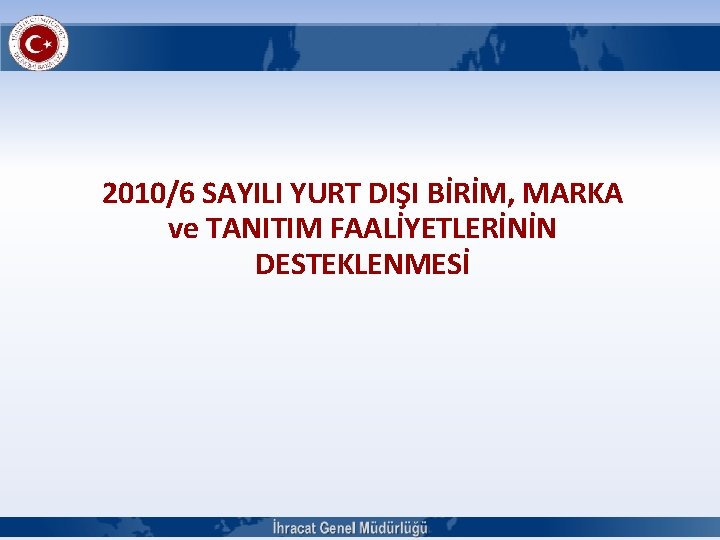 2010/6 SAYILI YURT DIŞI BİRİM, MARKA ve TANITIM FAALİYETLERİNİN DESTEKLENMESİ 