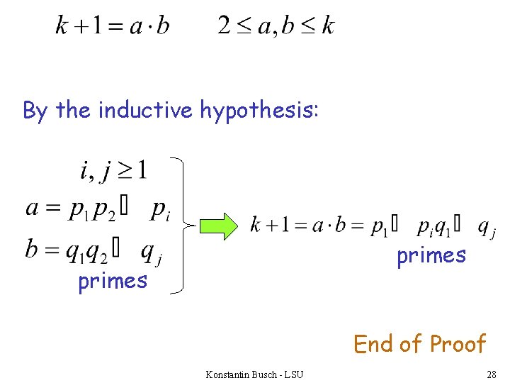 By the inductive hypothesis: primes End of Proof Konstantin Busch - LSU 28 