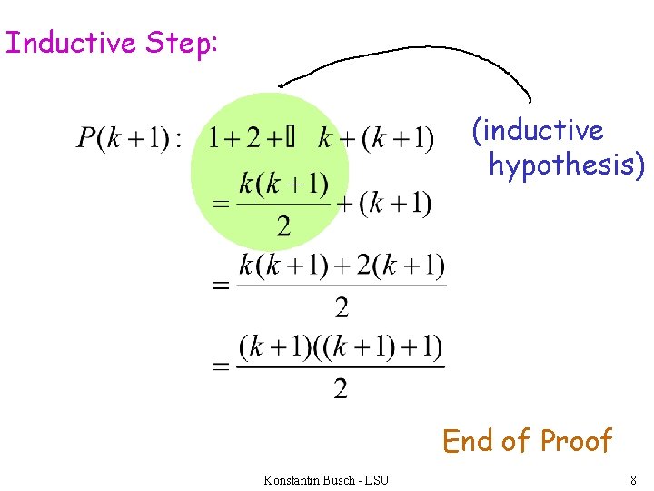 Inductive Step: (inductive hypothesis) End of Proof Konstantin Busch - LSU 8 