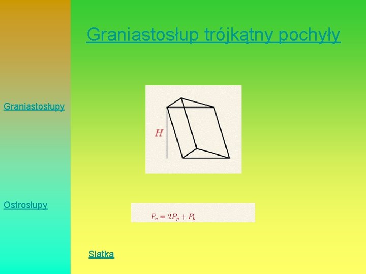 Graniastosłup trójkątny pochyły Graniastosłupy Ostrosłupy Siatka 