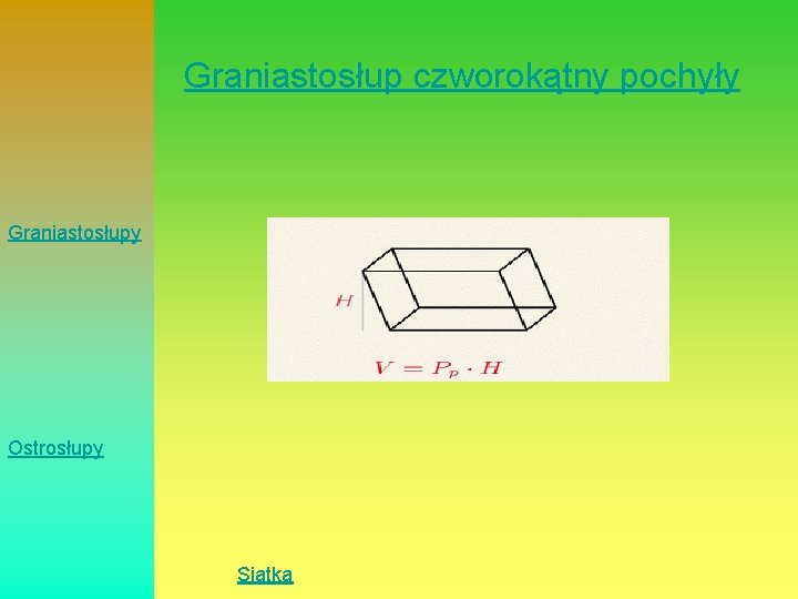 Graniastosłup czworokątny pochyły Graniastosłupy Ostrosłupy Siatka 