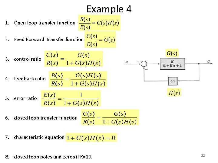 Example 4 1. Open loop transfer function 2. Feed Forward Transfer function 3. control