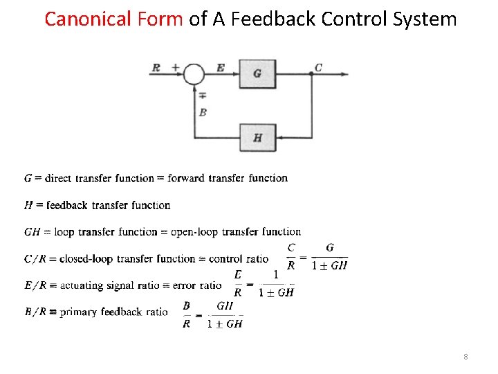 Canonical Form of A Feedback Control System 8 