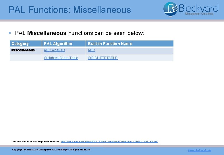 PAL Functions: Miscellaneous § PAL Miscellaneous Functions can be seen below: Category PAL Algorithm