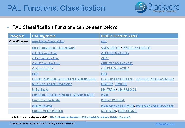 PAL Functions: Classification § PAL Classification Functions can be seen below: Category PAL Algorithm