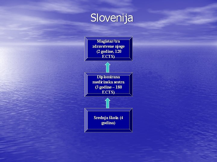 Slovenija Magistar/tra zdravstvene njege (2 godine, 120 ECTS) Diplomirana medicinska sestra (3 godine –