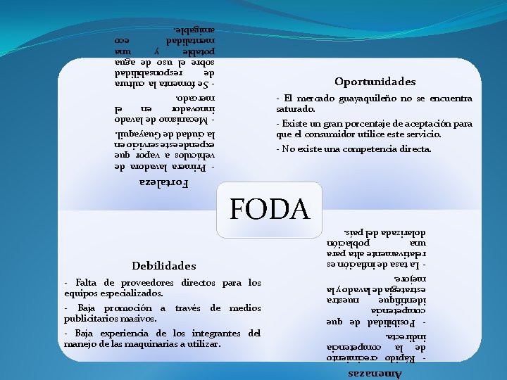 Amenazas ‐ Rápido crecimiento de la competencia indirecta. ‐ Posibilidad de que competencia identifique