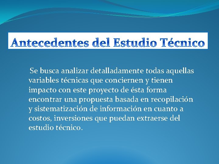  Se busca analizar detalladamente todas aquellas variables técnicas que conciernen y tienen impacto