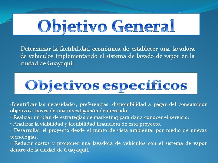 Determinar la factibilidad económica de establecer una lavadora de vehículos implementando el sistema de