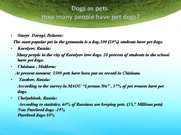 Dogs as pets. How many people have pet dogs? • Starye Dorogi, Belarus: The