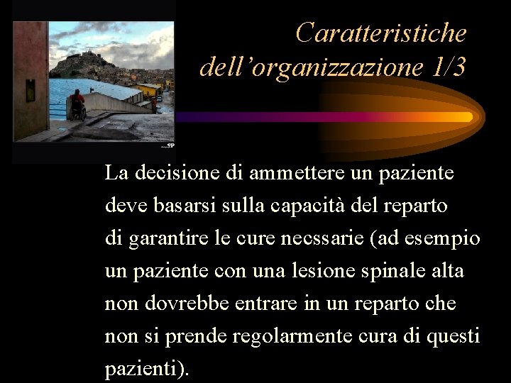 Caratteristiche dell’organizzazione 1/3 La decisione di ammettere un paziente deve basarsi sulla capacità del