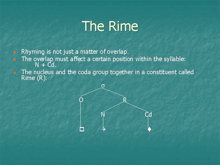 The Rime Rhyming is not just a matter of overlap. The overlap must affect