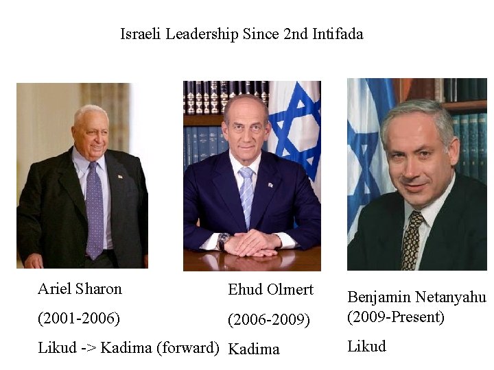 Israeli Leadership Since 2 nd Intifada Ariel Sharon Ehud Olmert (2001 -2006) (2006 -2009)