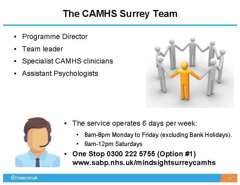 The CAMHS Surrey Team • Programme Director • Team leader • Specialist CAMHS clinicians