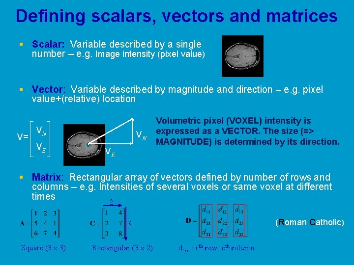 Defining scalars, vectors and matrices § Scalar: Variable described by a single number –