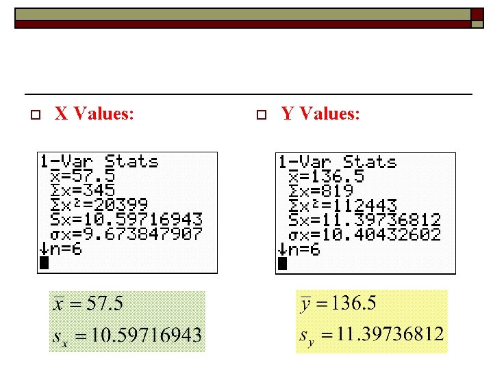 o X Values: o Y Values: 