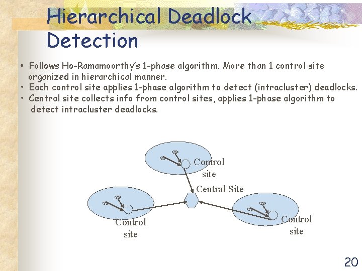 Hierarchical Deadlock Detection • Follows Ho-Ramamoorthy’s 1 -phase algorithm. More than 1 control site